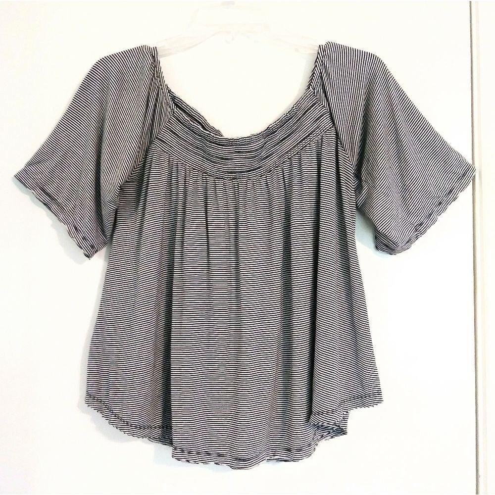 American Eagle Black & White Striped Off the Shoulder Shirt